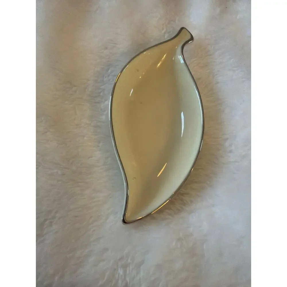 Lenox Hand Painted Platinum Leaf Shaped Trinket Dish Porcelain Jewelry Tray